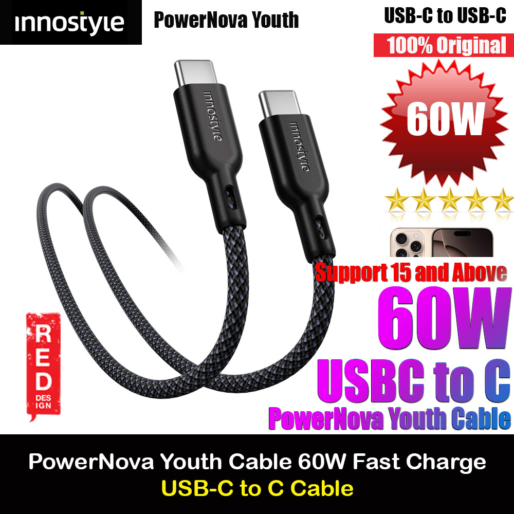 Innostyle PowerNova Youth 60W Fast Charging Data Cable USB-C to USB-C 150cm (Black)