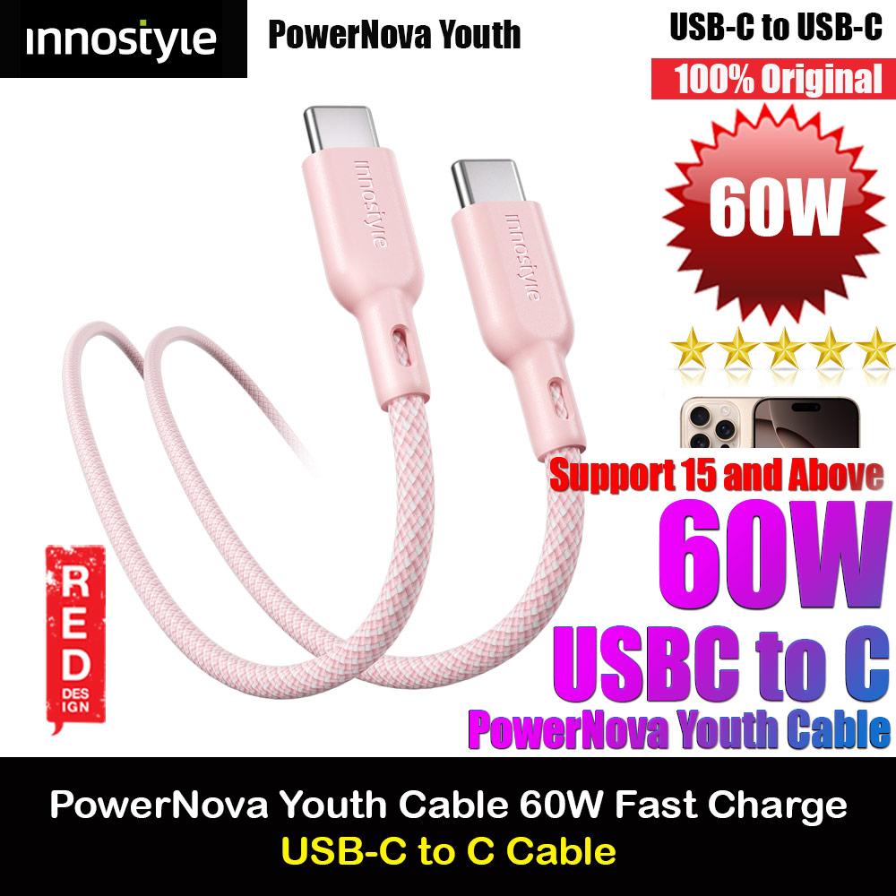 Innostyle PowerNova Youth 60W Fast Charging Data Cable USB-C to USB-C 150cm (Pink)