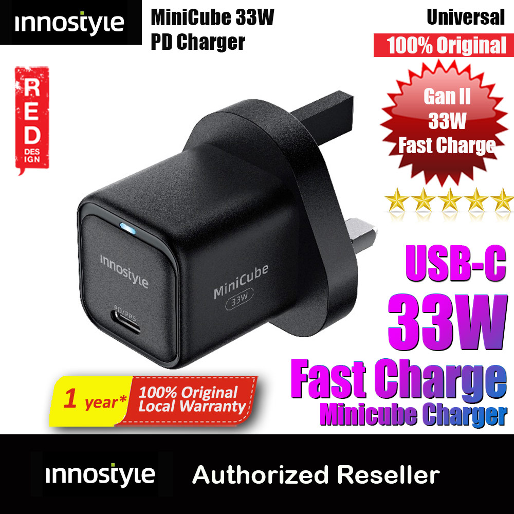 Innostyle Mini Cube GanII 33W USB-C Wall Charger Smartphone Tablet Small laptops USB-C devices ( Black UK)