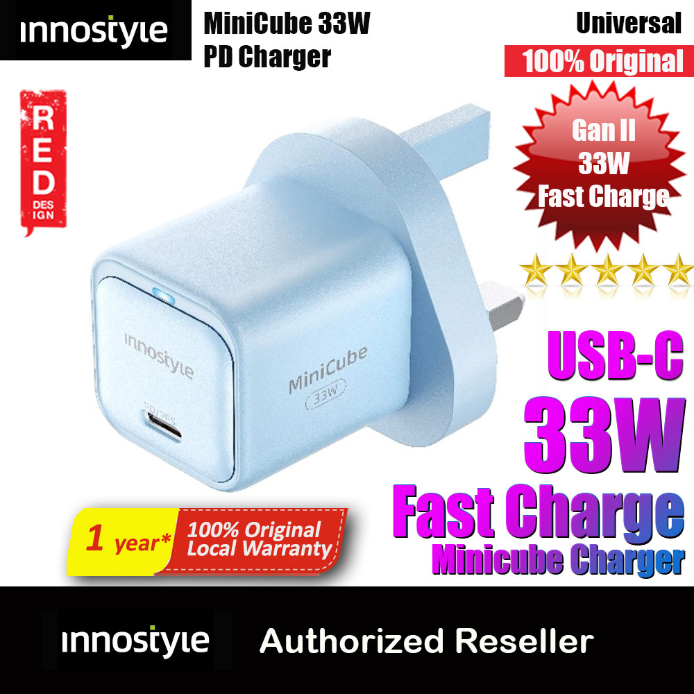 Innostyle Mini Cube GanII 33W USB-C Wall Charger Smartphone Tablet Small laptops USB-C devices ( Blue UK)