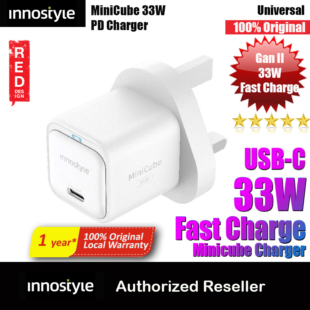 Innostyle Mini Cube GanII 33W USB-C Wall Charger Smartphone Tablet Small laptops USB-C devices ( White UK)