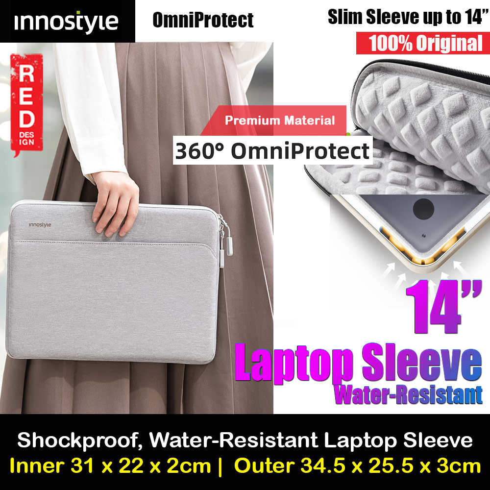 Innostyle Omiprotect Series Shock Proof Laptop Notebook Sleeve with Front Compartment for up to 14 inches Laptop (Light Gray)