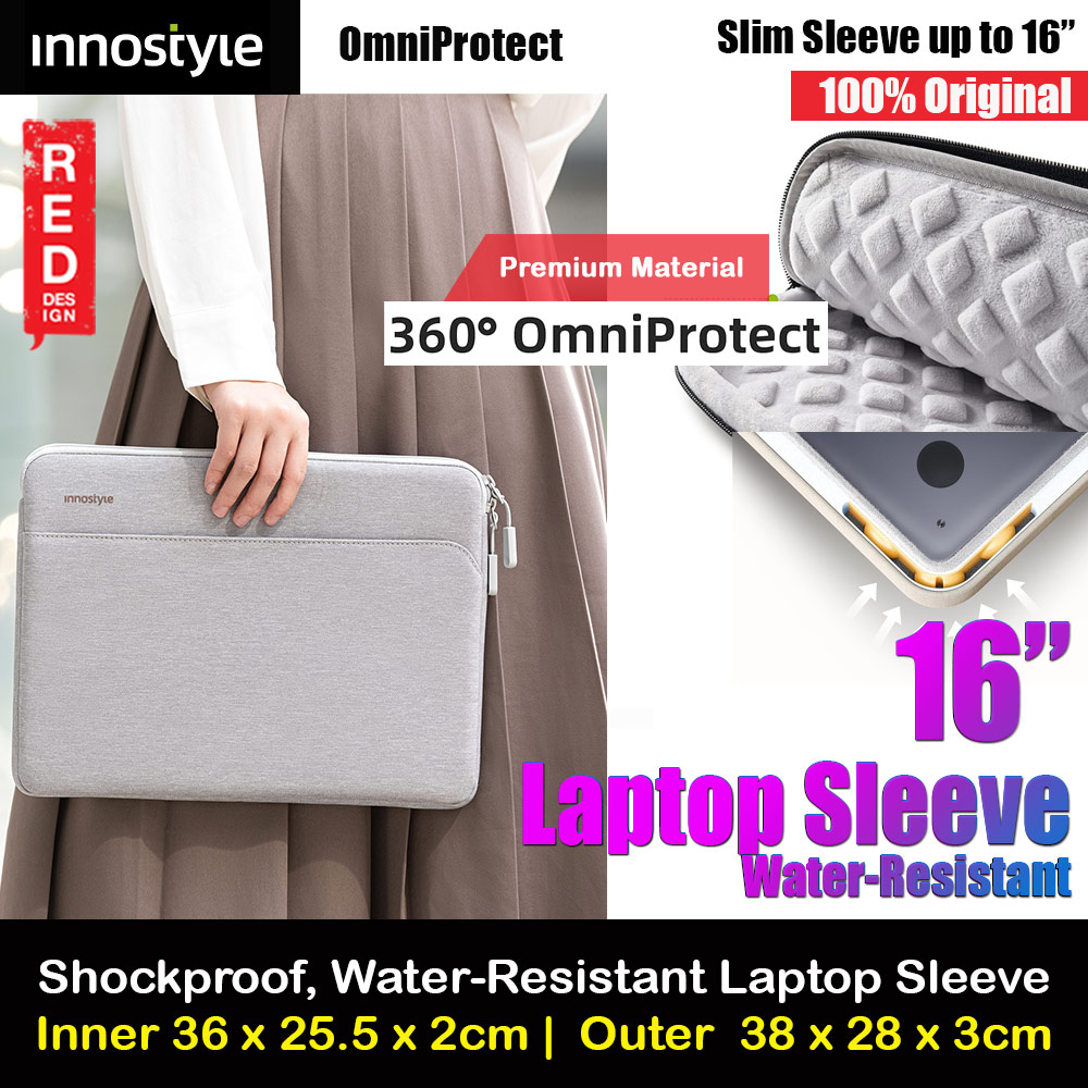 Innostyle Omiprotect Series Shock Proof Laptop Notebook Sleeve with Front Compartment for up to 16 inches Laptop (Light Gray)