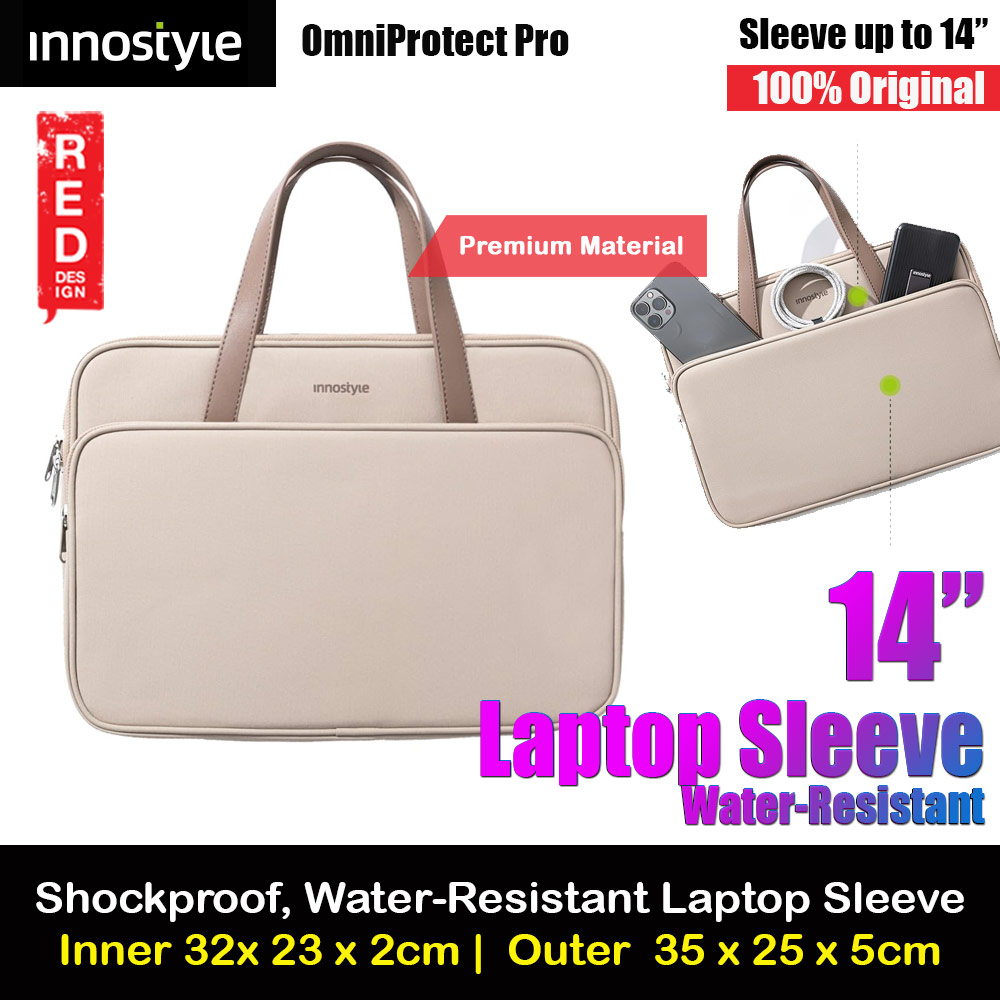 Innostyle Omiprotect Pro Series Shock Proof Laptop Notebook Hand Carry Sleeve with Front Compartment for up to 14 inches Laptop (Khaki)