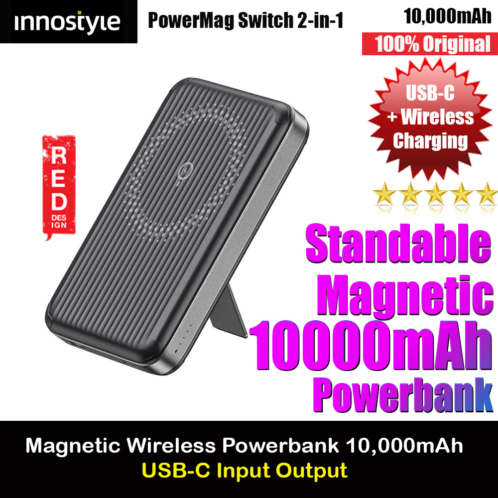 Innostyle PowerMag Switch 2 in 1 Standable Magnetic Wireless Charging with USB-C input output Fast Charge PowerBank  (Black)