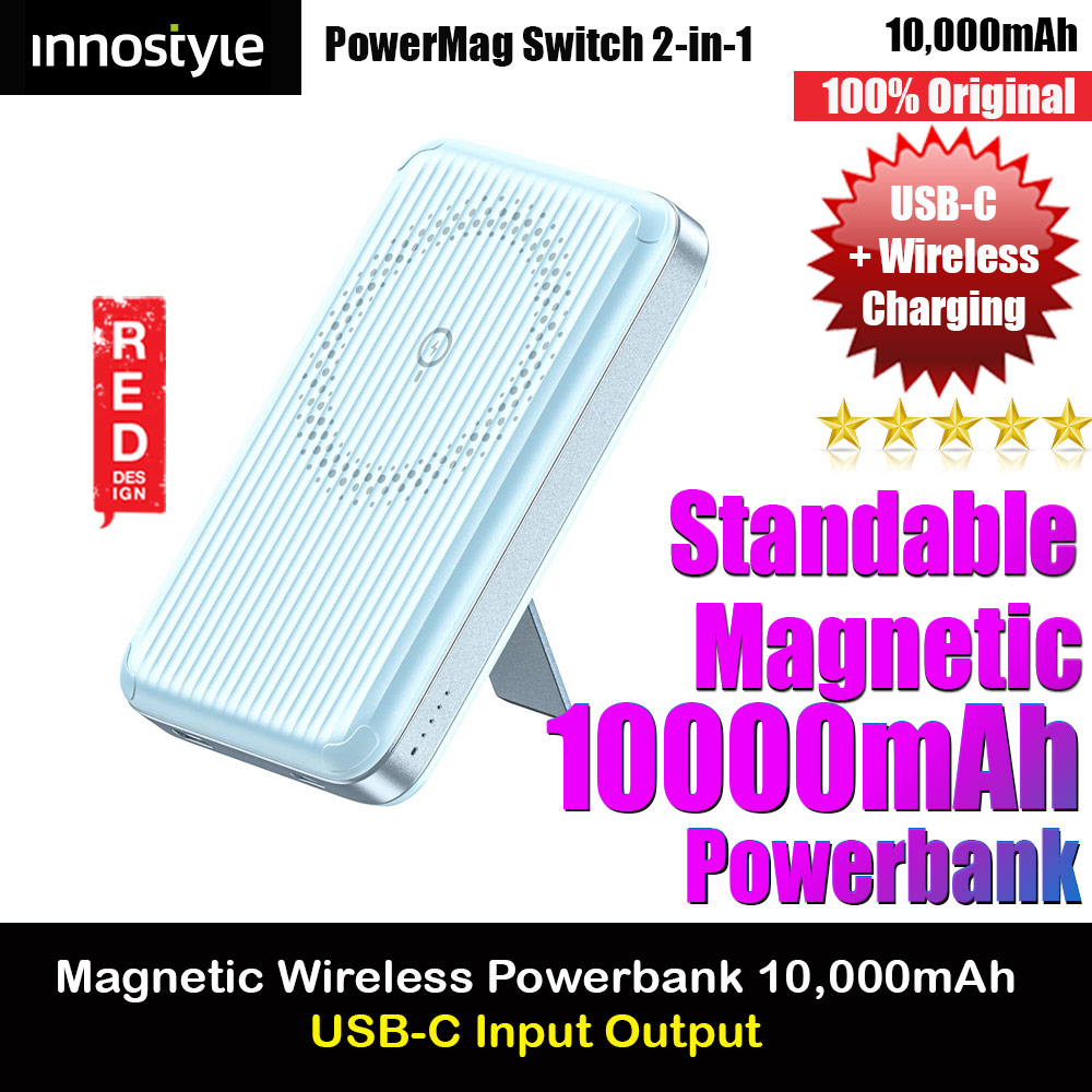 Innostyle PowerMag Switch 2 in 1 Standable Magnetic Wireless Charging with USB-C input output Fast Charge PowerBank  (Blue)
