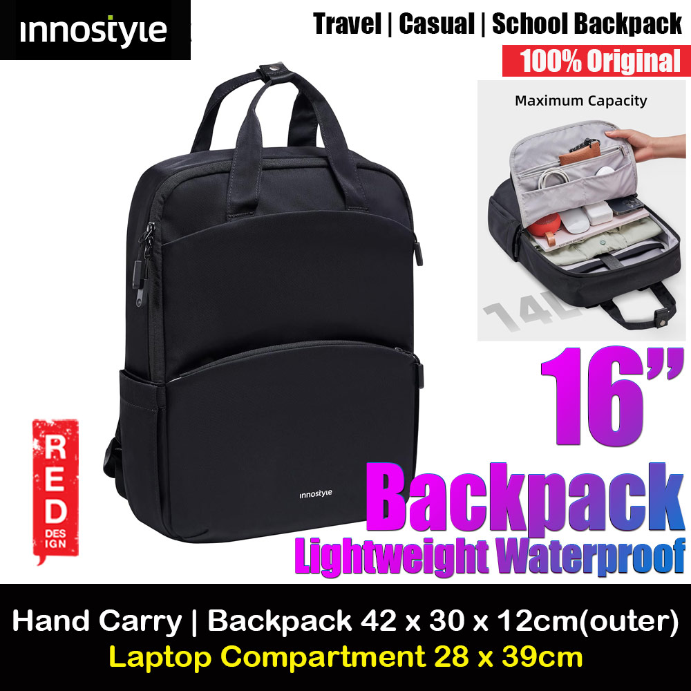 Innostyle ColorLite Series Lightweight Waterproof Hand Carry Travel Backpack for laptop up to 16" (Black)