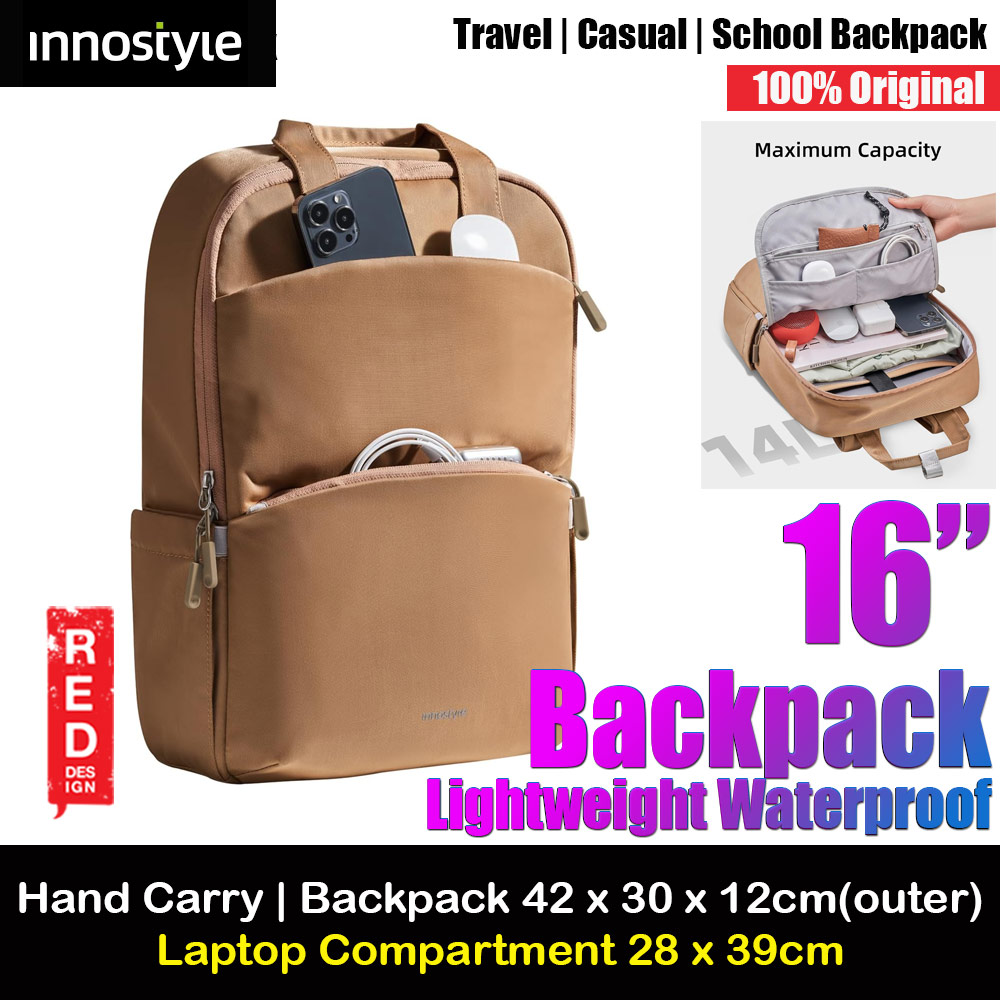 Innostyle ColorLite Series Lightweight Waterproof Hand Carry Travel Backpack for laptop up to 16" (Khakis)