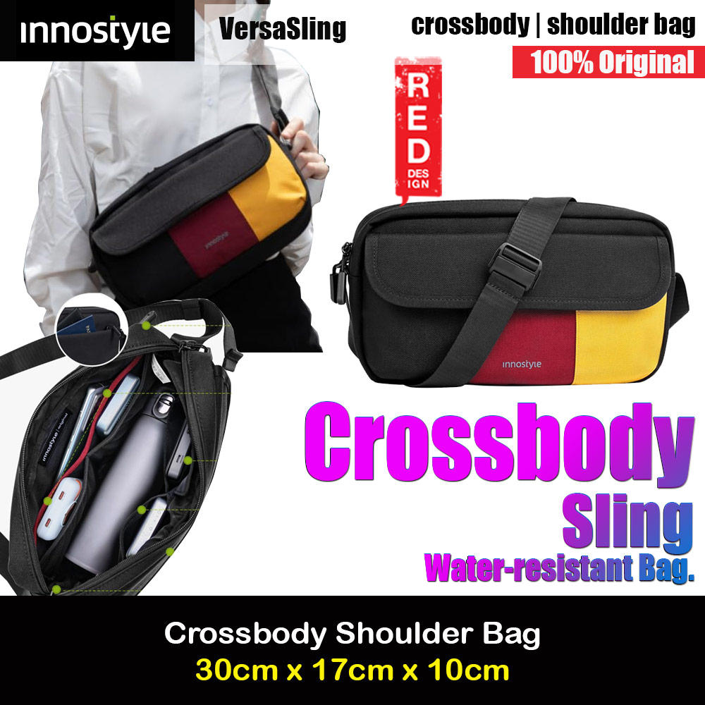 Innostyle VersaSling Crossbody Shoulder Bag Pack Casual Bag Water Resistant Messenger for Women Men with Adjustable Strap (Black Red Yellow)
