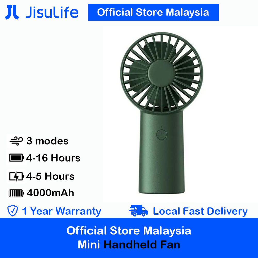 Jisulife Malaysia 3 Speed Wind Handheld Fan Portable Rechargeble 4000mAh Fan Kipas for Home Office Travel Outdoor Indoor Activity (Green)