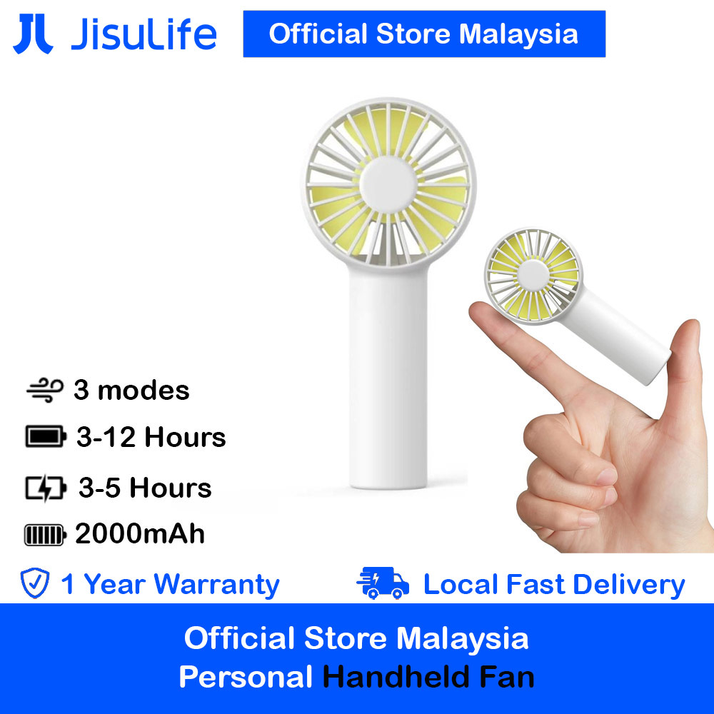 Jisulife Malaysia Mini Pocket Tiny Size Handheld Fan Portable Rechargeable 2000mAh for Outdoor Indoor Badminton Court Concert FA20 (White)