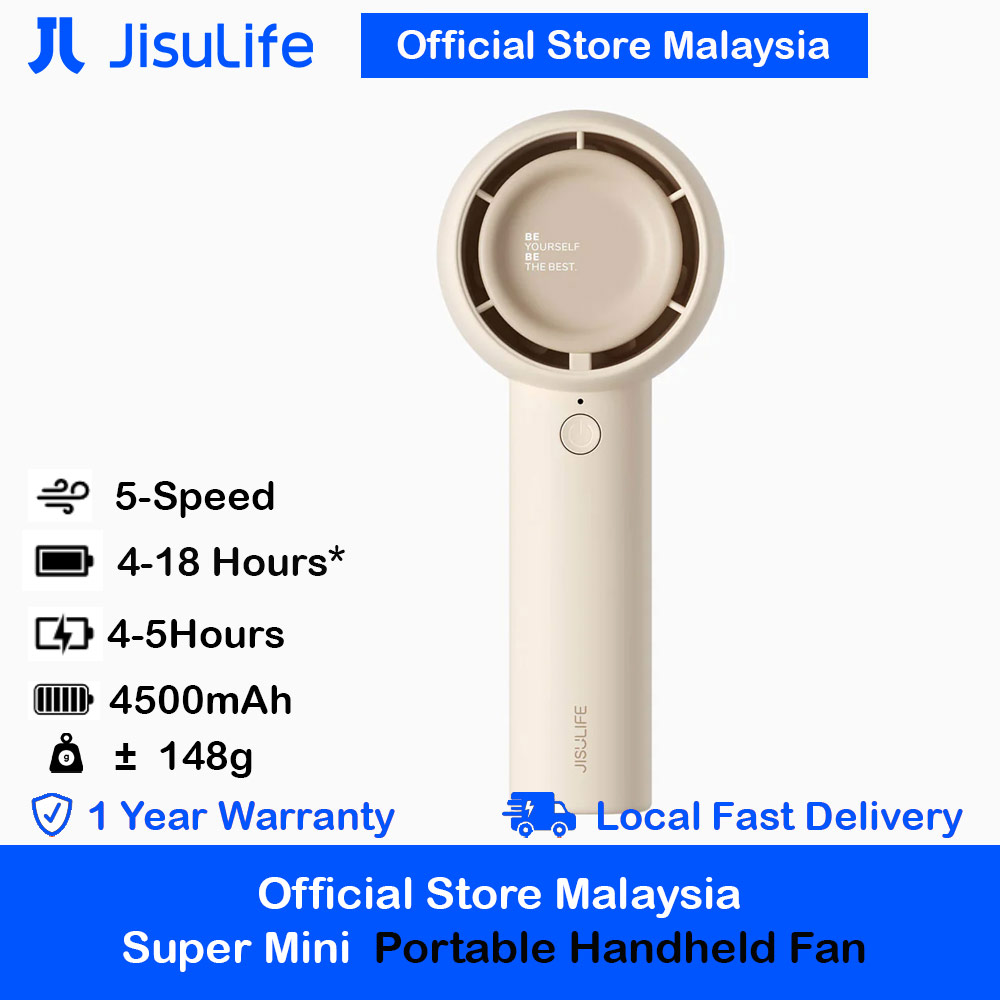 Jisulife Malaysia Turbocharged 3 Speed Portable Fast Charge Rechargeble 4000mAh Hidden Blade High Quality Handheld Mini Fan for Outdoor Indoor Badminton Court Concert Picnic Camping FA43 ( Brown)