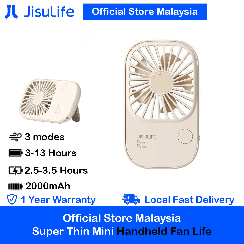 Jisulife Malaysia Handheld Fan Ultra Thin Mini Fan Small Portable Fan USB Rechargeable Personal Lash Fan with 3 Speeds for Office Outdoor Travel (Beige)