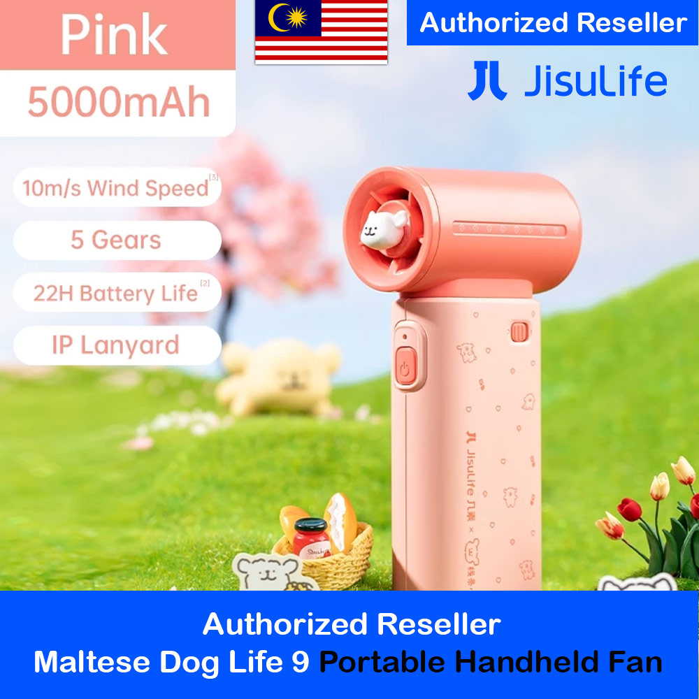 Jisulife Malaysia Maltese Series Life9 Handheld Fan Ultra Mini Compact Small Pocket Size Portable Handheld Fan Kipas Pegang Tangan Angin Kuat (5000mah Pink)