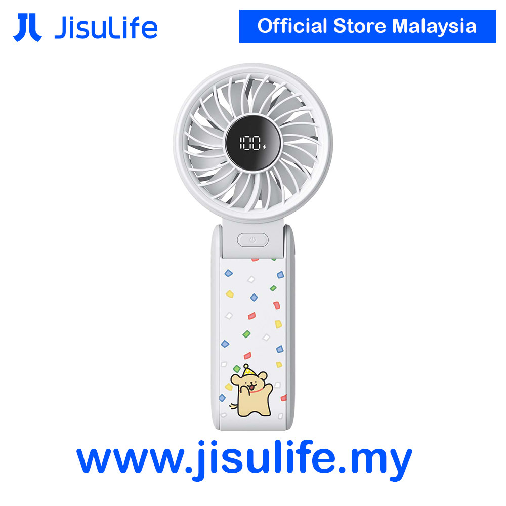 Jisulife Maltese Dog Series Malaysia 3 in 1 Handheld Fan Life7 Powerful Portable Fan with LED Display Foldable as Desk Fan Hangable as Neck Fan (5000mAh Light Grey)