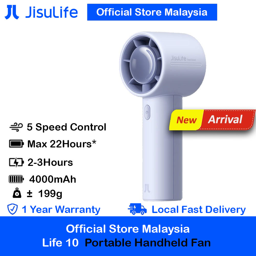Jisulife Life 10 Portable Handheld Fan 5 Speed Mode Easy Carry Turbo Wind Speed Fan Kipas Jisulife (Blue)