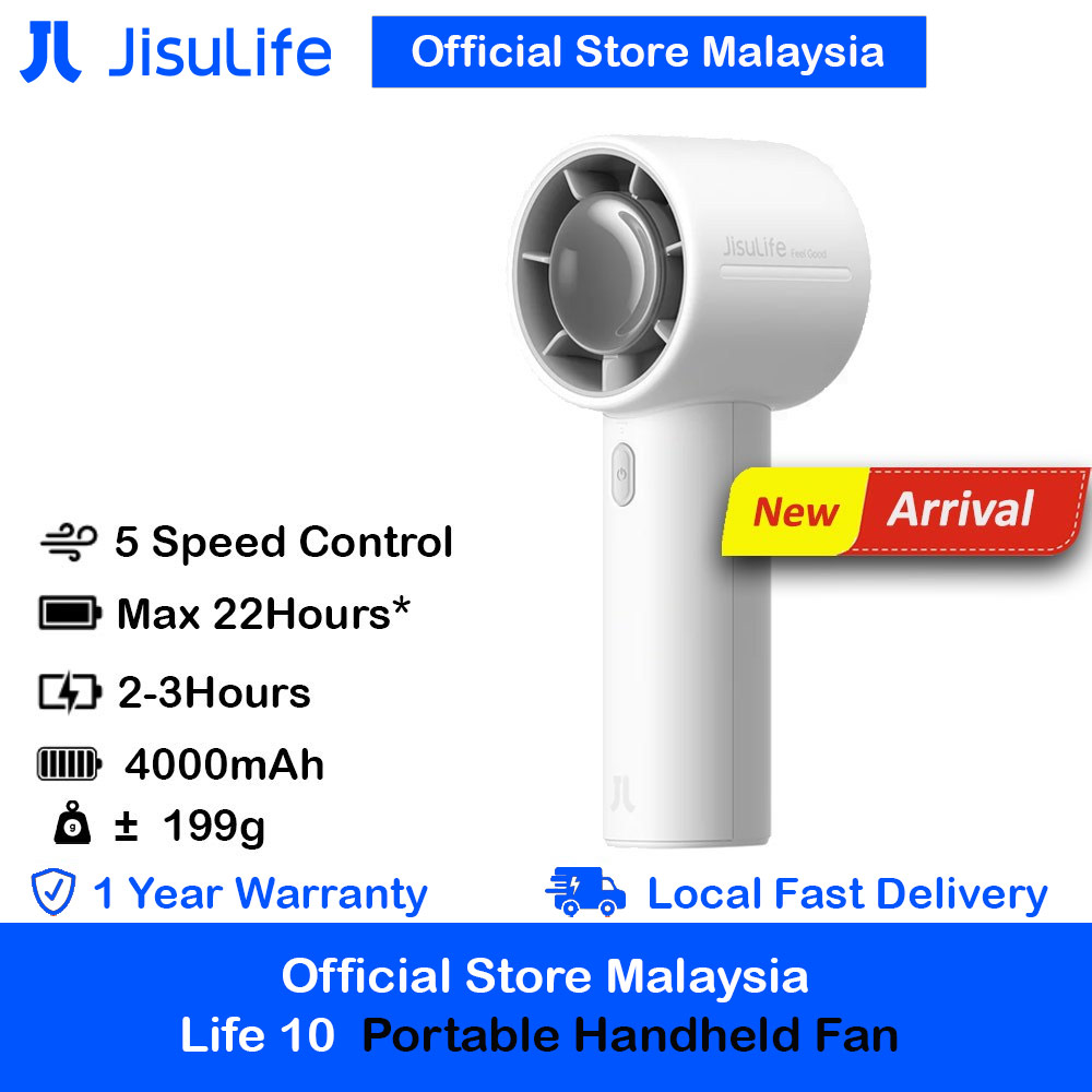 Jisulife Life 10 Portable Handheld Fan 5 Speed Mode Easy Carry Turbo Wind Speed Fan Kipas Jisulife (Gray)