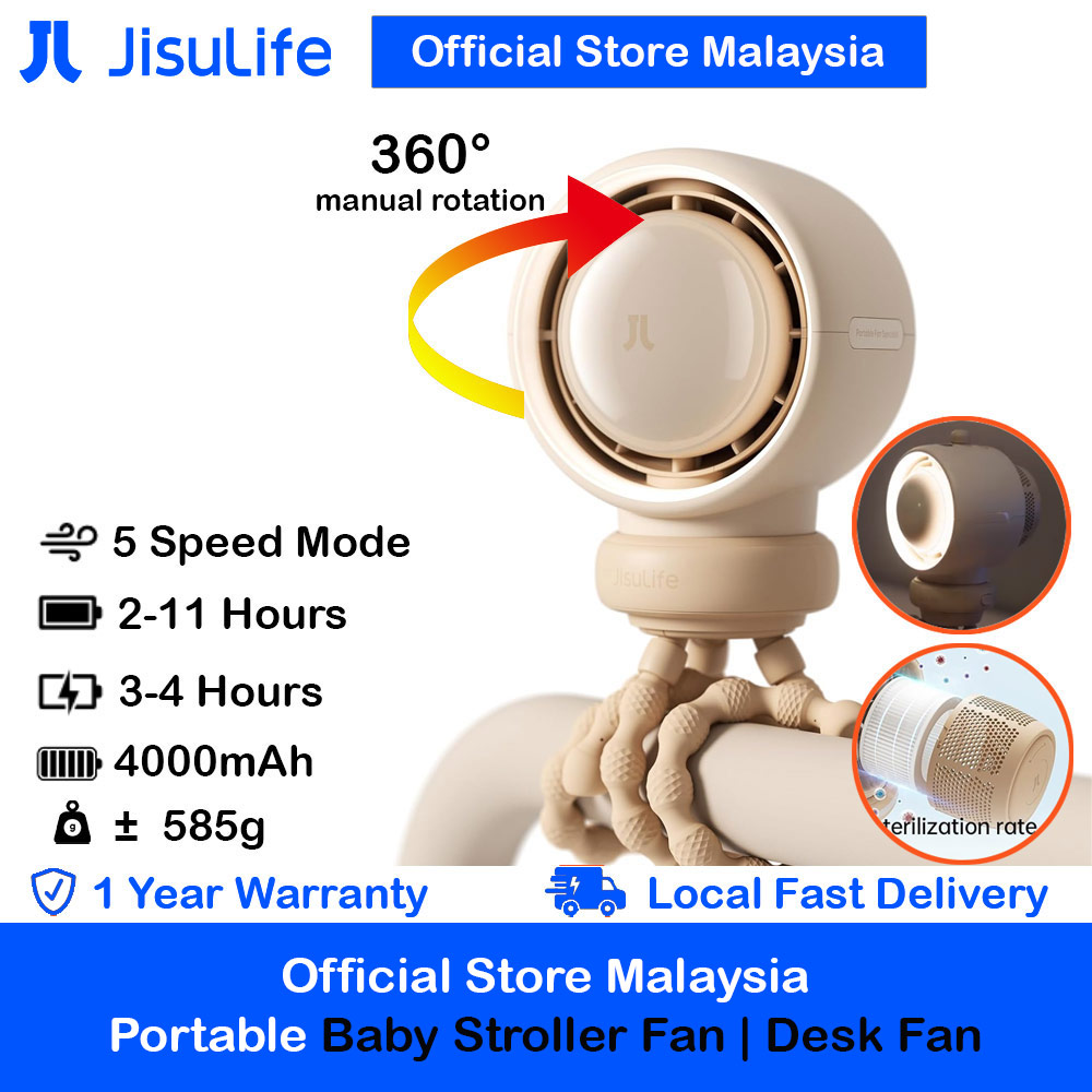 Jisulife Malaysia Life2 Child Baby Safe Stroller Car Seat Rotatable Flexible Tripod Rechargeable Bladeless Fan (Brown)
