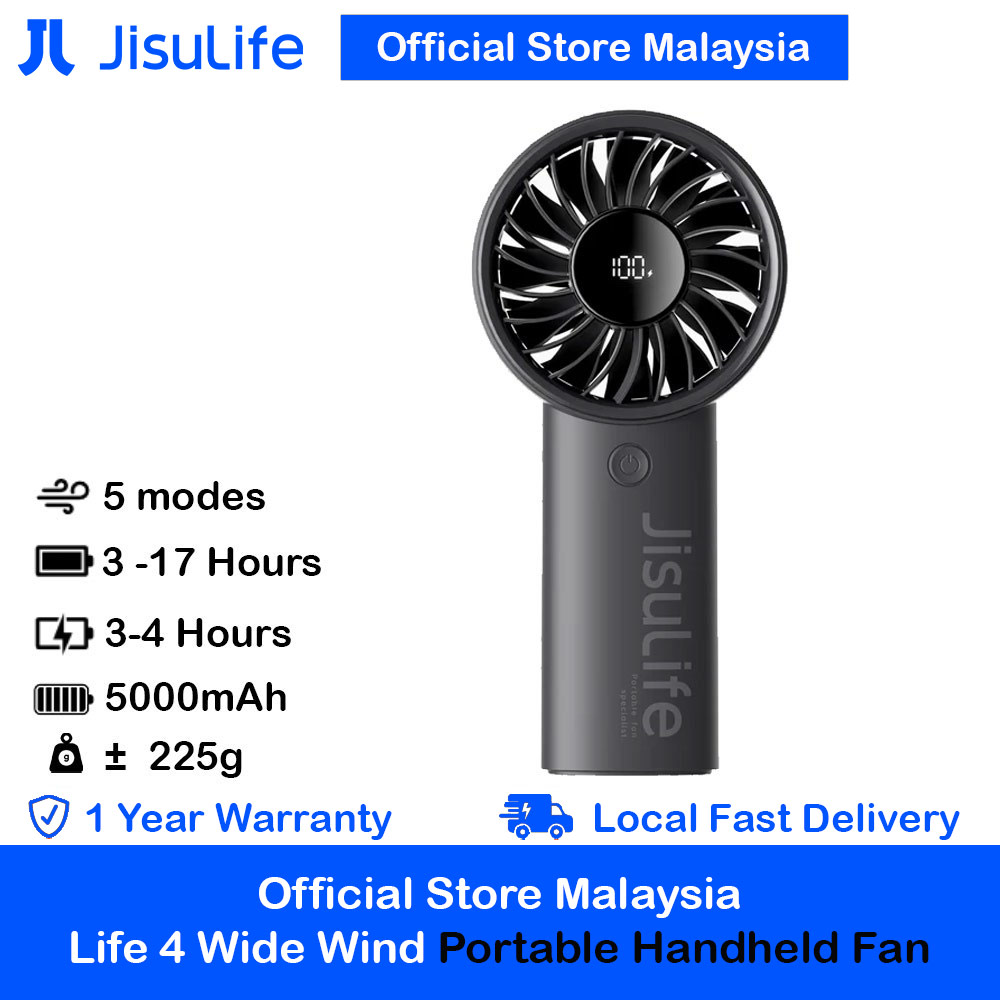 Jisulife Malaysia Powerful Handheld Fan Life4 Powerful Portable Fan with LED Display (5000mAh Black)