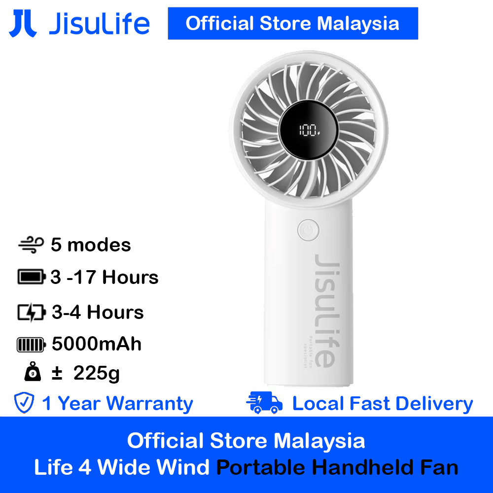 Jisulife Malaysia Powerful Handheld Fan Life4 Powerful Portable Fan with LED Display (5000mAh Light Grey)