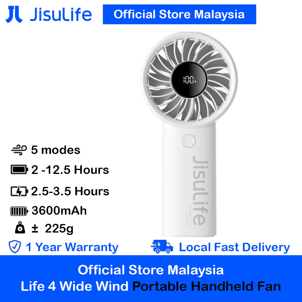 Jisulife Malaysia Powerful Handheld Fan Life4 Powerful Portable Fan with LED Display (3600mAh Light Grey)