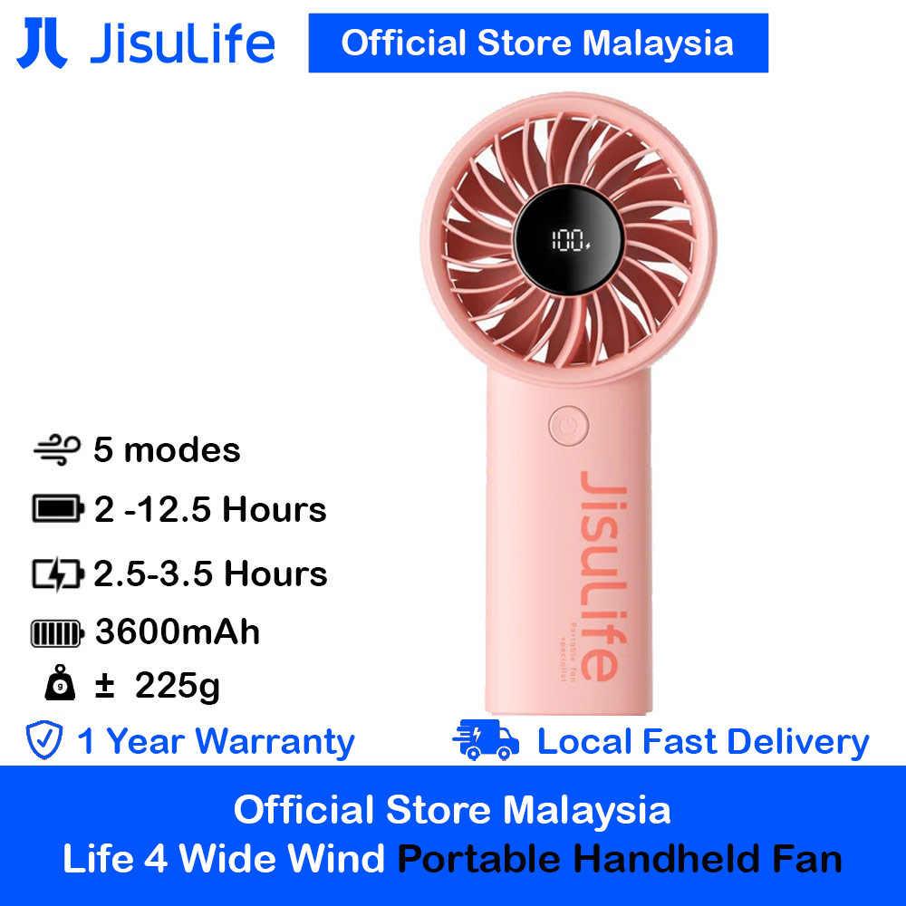 Jisulife Malaysia Powerful Handheld Fan Life4 Powerful Portable Fan with LED Display (3600mAh Pink)