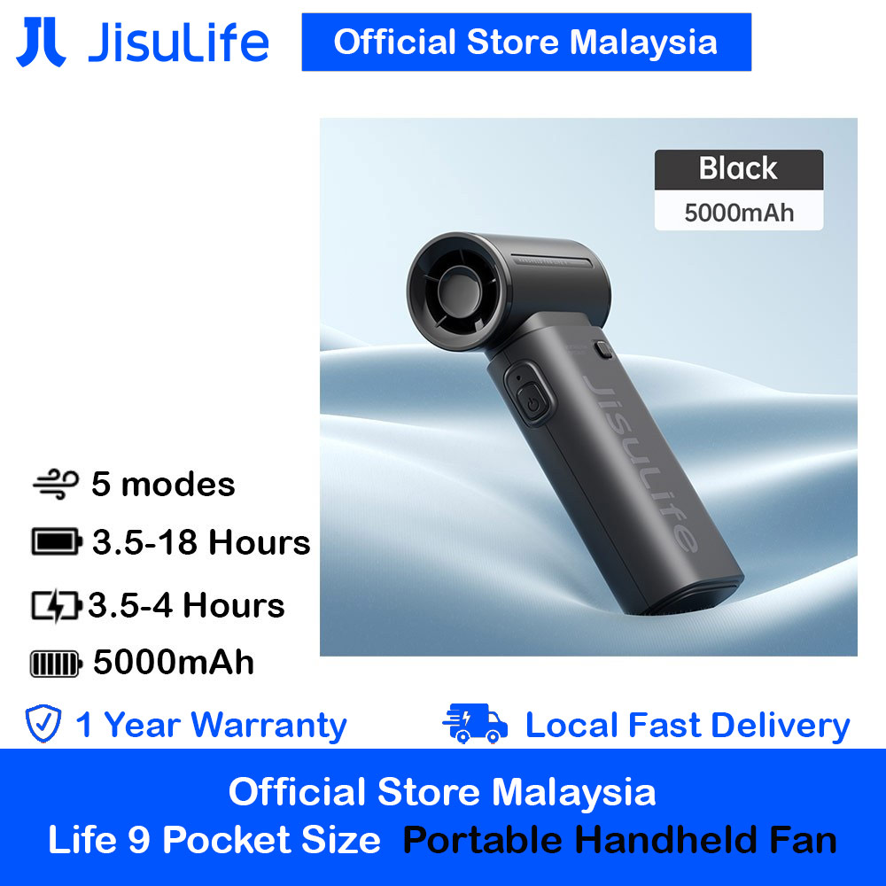 Jisulife Malaysia Life9 Handheld Fan Ultra Mini Compact Small Pocket Size Portable Handheld Fan Kipas Pegang Tangan Angin Kuat (5000mah Black)