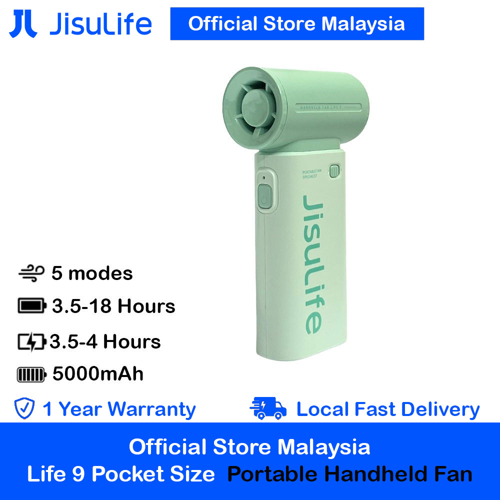 Jisulife Life9 Handheld Fan Ultra Mini Compact Small Pocket Size Portable Handheld Fan Kipas Pegang Tangan Angin Kuat (5000mah Green)