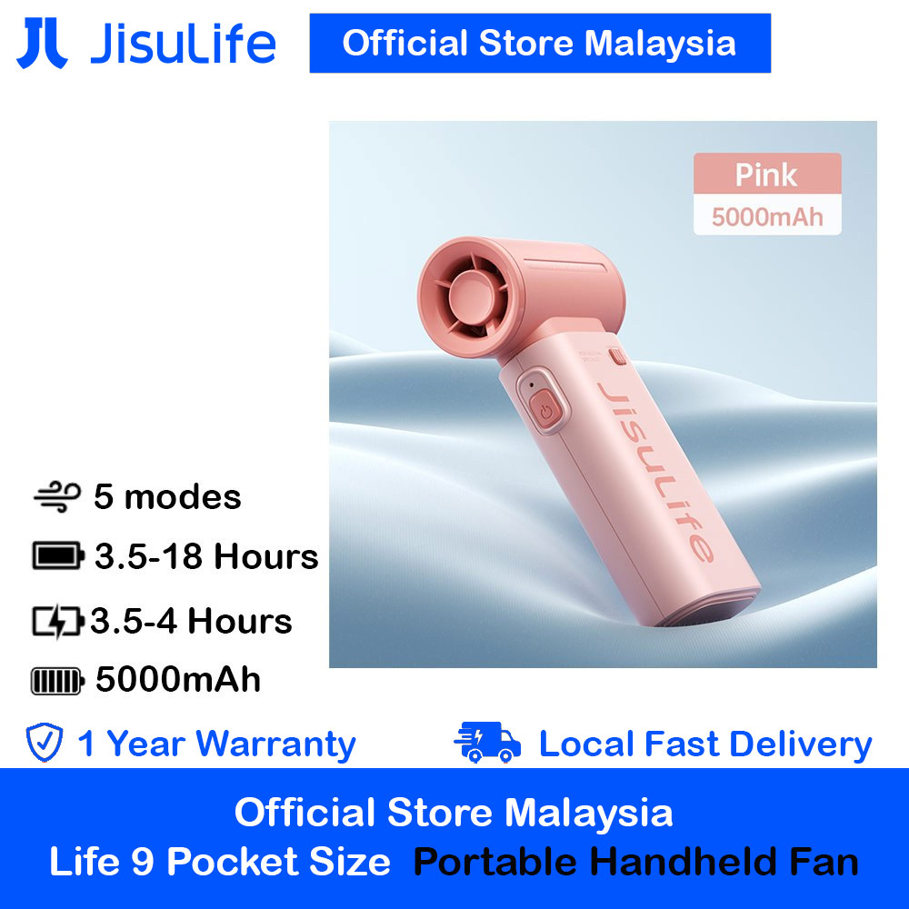 Jisulife Malaysia Life9 Handheld Fan Ultra Mini Compact Small Pocket Size Portable Handheld Fan Kipas Pegang Tangan Angin Kuat (5000mah Pink)