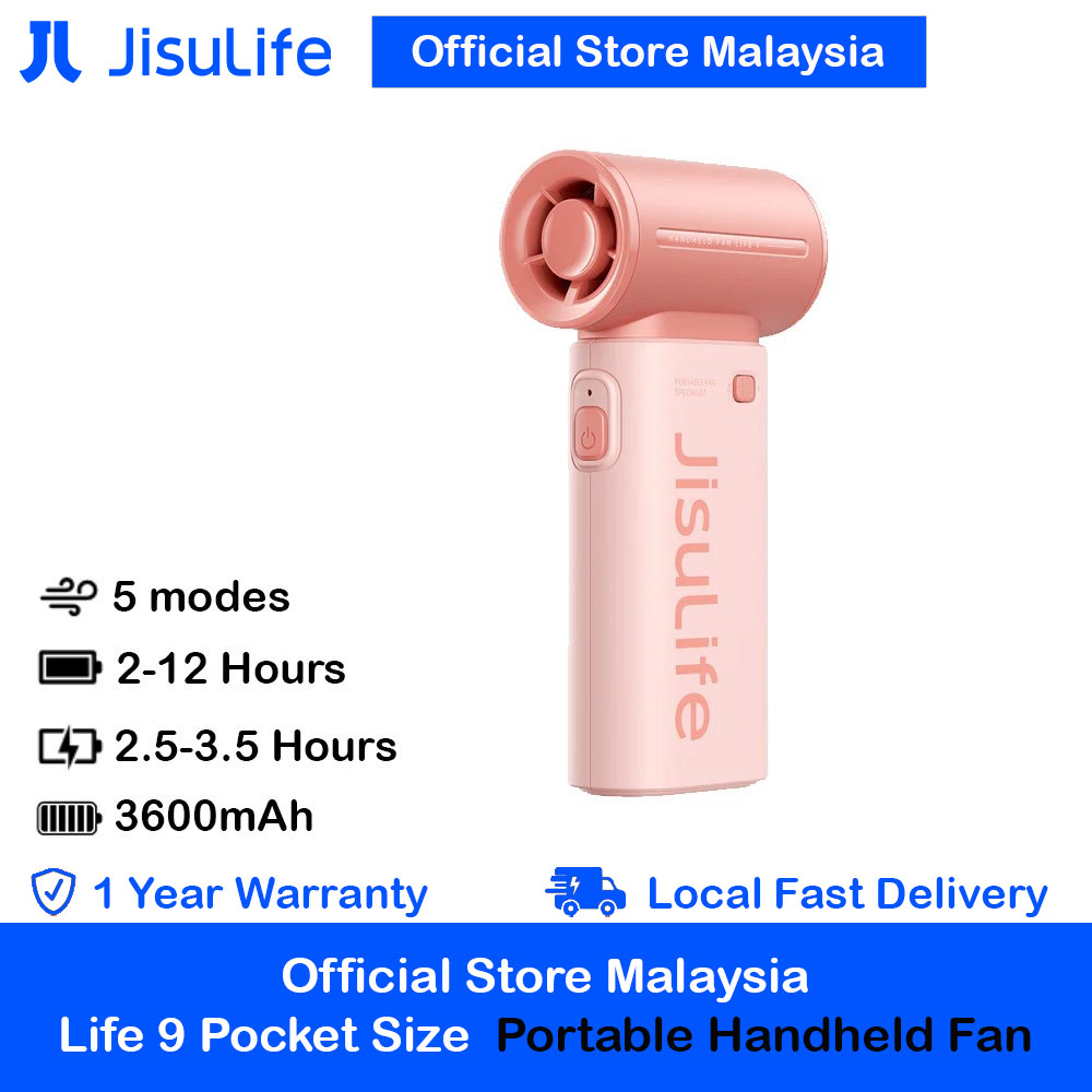 Jisulife Malaysia Life9 Handheld Fan Ultra Mini Compact Small Pocket Size Portable Handheld Fan Kipas Pegang Tangan Angin Kuat (3600mah Pink)