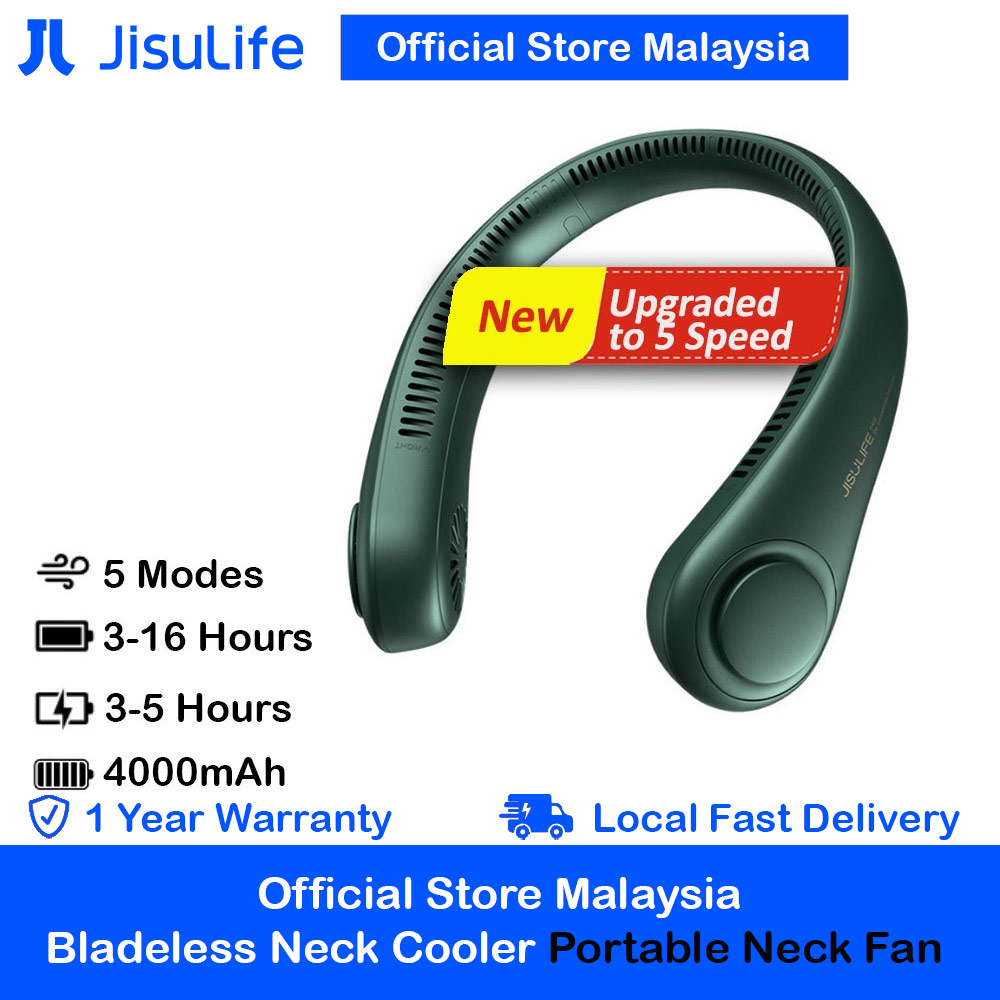 JISULIFE Malaysia Portable Neck Fan Hands Free Bladeless Fan 4000 mAh Battery Operated Wearable Personal Fan Leafless Rechargeable Headphone Design USB Powered Desk Fan 3 Speeds  for Running Badminton Indoor Court Concert Picnic Camping Outdoor Activity FA14  (Green)