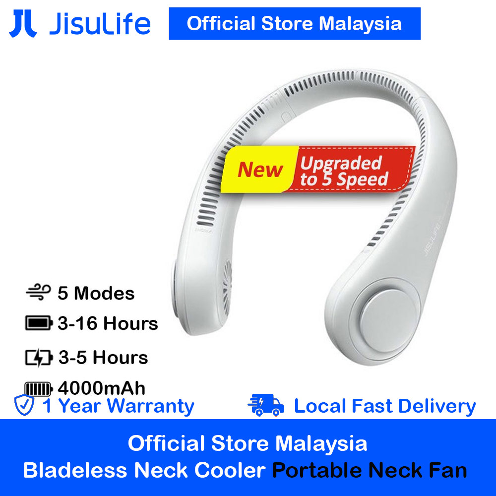 JISULIFE Malaysia Portable Neck Fan Hands Free Bladeless Fan 4000 mAh Battery Operated Wearable Personal Fan Leafless Rechargeable Headphone Design USB Powered Desk Fan 3 Speeds for Running Badminton Indoor Court Concert Picnic Camping Outdoor Activity FA14 (Grey)
