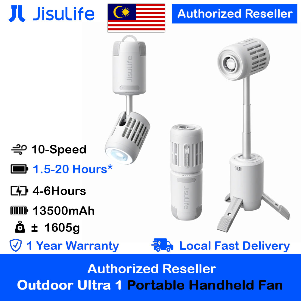 JISULIFE 2025 Outdoor Fan Ultra1 Rechargeable Turbo Jet Fan Handheld Ceiling Desk Fans With 3 Lighting Modes Power Bank (Light Grey)