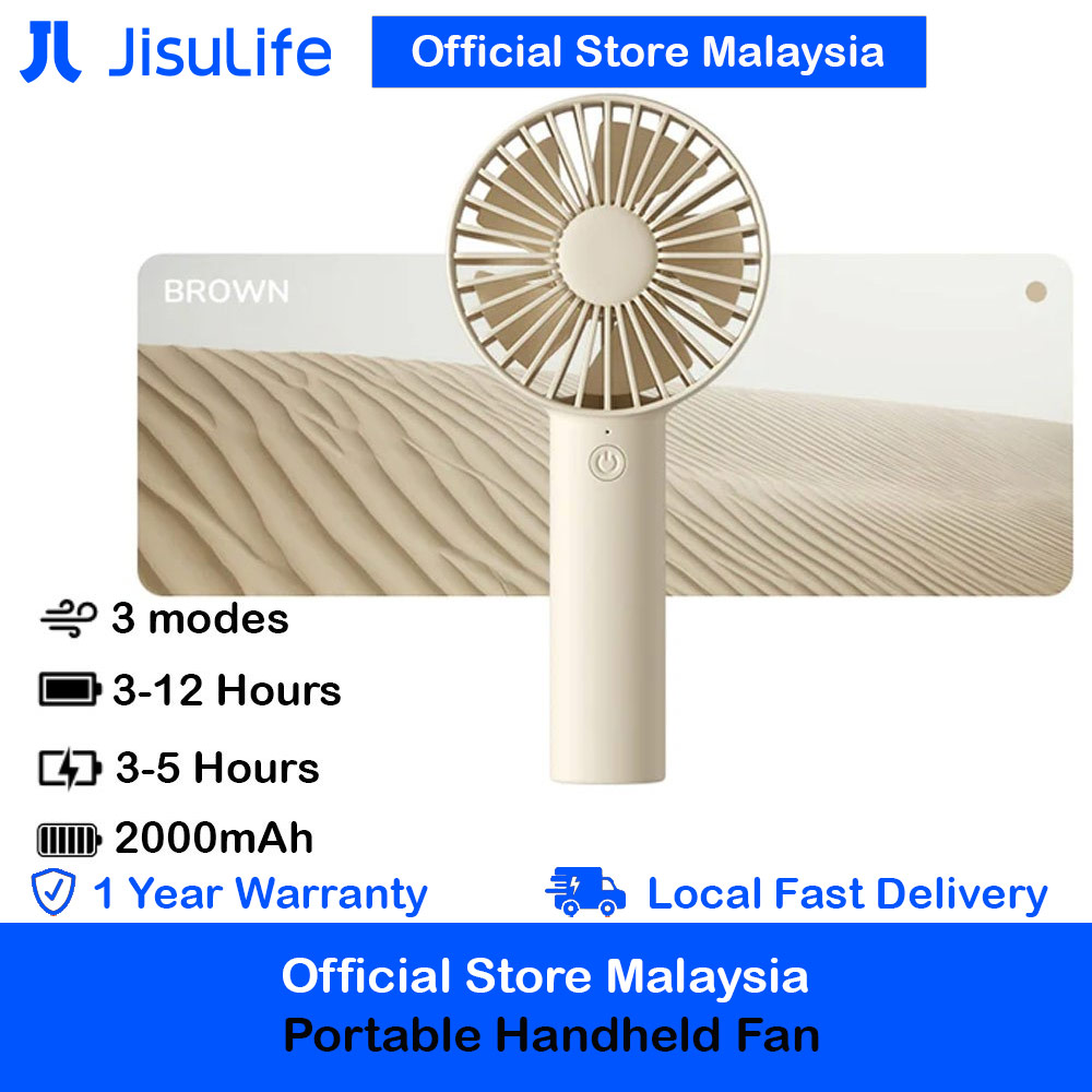 Jisulife Malaysia 3 Speed Wind Portable Fast Charge Rechargeble 2000mAh Handheld Fan for Outdoor Indoor Badminton Court Concert Picnic Camping FA21 (Brown)