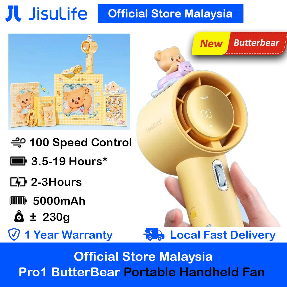 Jisulife Limited Edition Gift Idea Box Butterbear 100 Speed Control Wide Wind Portable Handheld Fan Kipas Pegang Tangan Angin Kuat