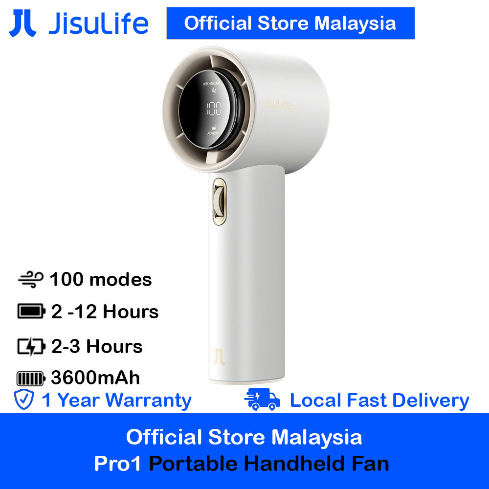 Jisulife Malaysia Super Power 100 Speed Turbo Strong Wind Portable Fast Charge Rechargeable 3600mAh Hidden Blade High Quality Handheld Mini Fan for Outdoor Indoor Badminton Court Concert Picnic Camping FA53ABS (White)