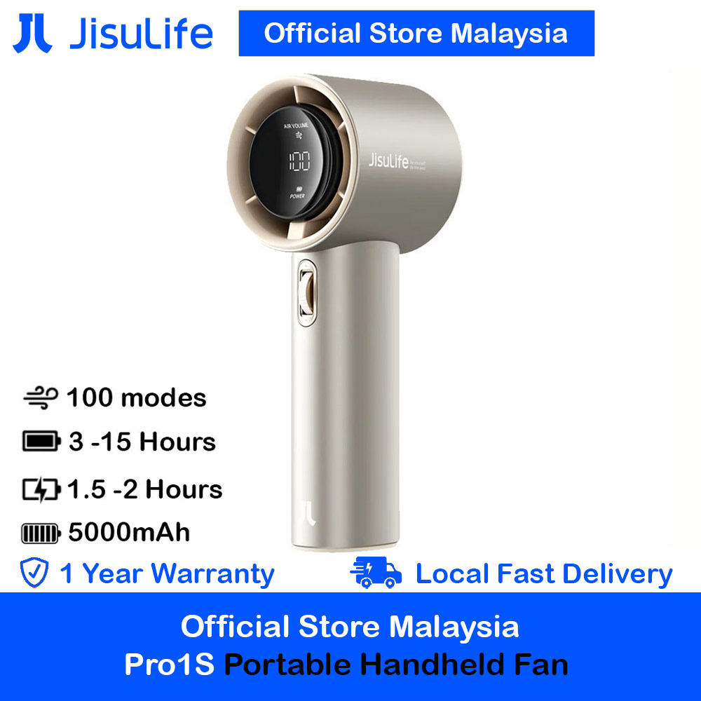 Jisulife Malaysia Super Power 100 Speed Turbo Strong Wind Portable Fast Charge Rechargeable 5000mAh Hidden Blade High Quality Handheld Mini Fan for Outdoor Indoor Badminton Court Concert Picnic Camping FA53Pro (Bright Brown)