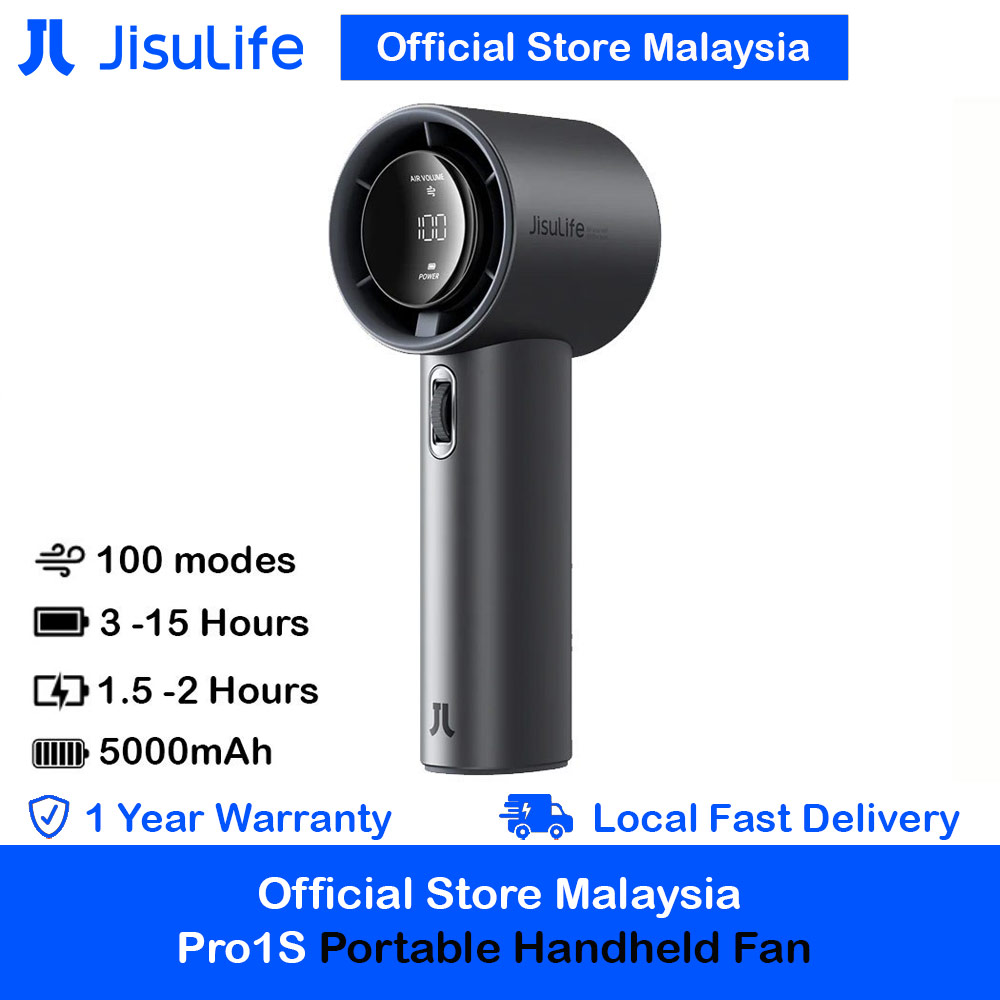 Jisulife Malaysia Super Power 100 Speed Turbo Strong Wind Portable Fast Charge Rechargeable 5000mAh Hidden Blade High Quality Handheld Mini Fan for Outdoor Indoor Badminton Court Concert Picnic Camping FA53Pro (Dark Grey)