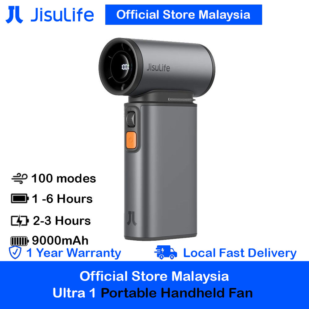 Jisulife Malaysia Super Power 100 Speed Ultra Ultra1 Turbo Strong Wind Portable Fast Charge Rechargeble 9000mAh Hidden Blade High Quality Handheld Mini Fan As Hair Dryer for Outdoor Indoor Badminton Court Concert Picnic Camping FA55 (Dark Grey)
