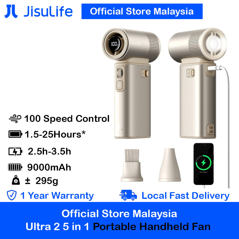 Jisulife Malaysia Handheld Fan Ultra 2 100 Speed Super Turbo Strong Wind High Quality Portable Powerbank 9000mAh LED Display (Bright Brown)