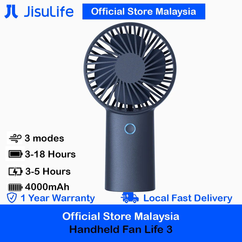 Jisulife Malaysia 3 Speed Wind Portable Rechargeble 4000mAh Handheld Fan  for Outdoor Badminton Court Concert Picnic Camping  (Navy)