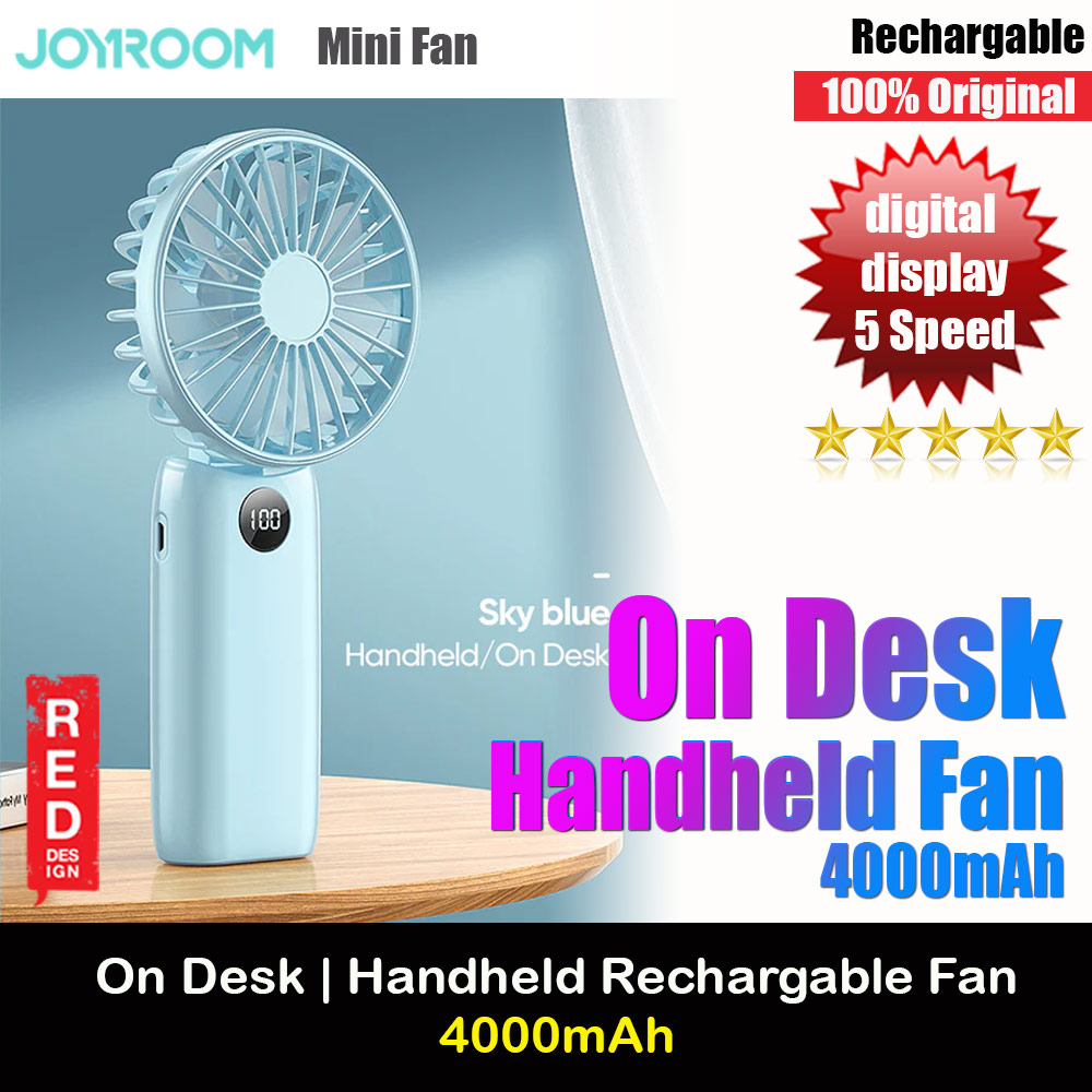 Joyroom JR-CY451 5 Speed Hold and Stand On Desk Folding Handheld Fan with digital display 4000mAh (Blue)
