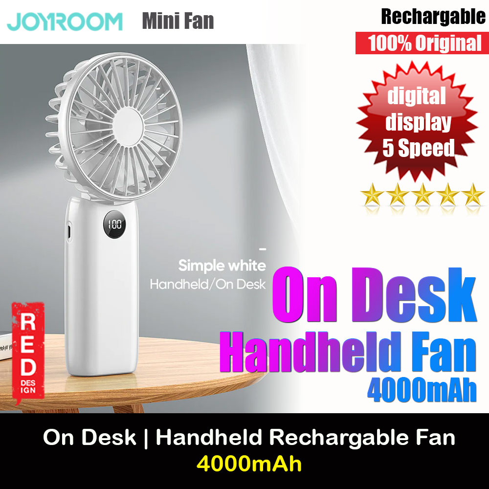 Joyroom JR-CY451 5 Speed Hold and Stand On Desk Folding Handheld Fan with digital display 4000mAh (White)