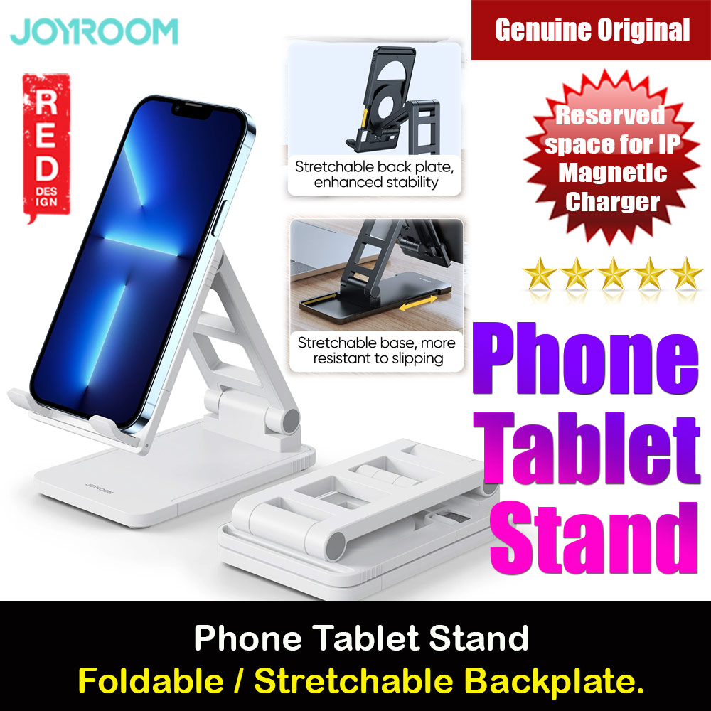Joyroom ABS Pocket Size Mini Foldable Retractable Desktop Stand Holder Adjustable Phone Stand Tablet Stand Phone Holder iPad Holder with Space for Magsafe Charger for Online Study Online Meeting Movie View for iPhone 13 Pro Max iPad (White)