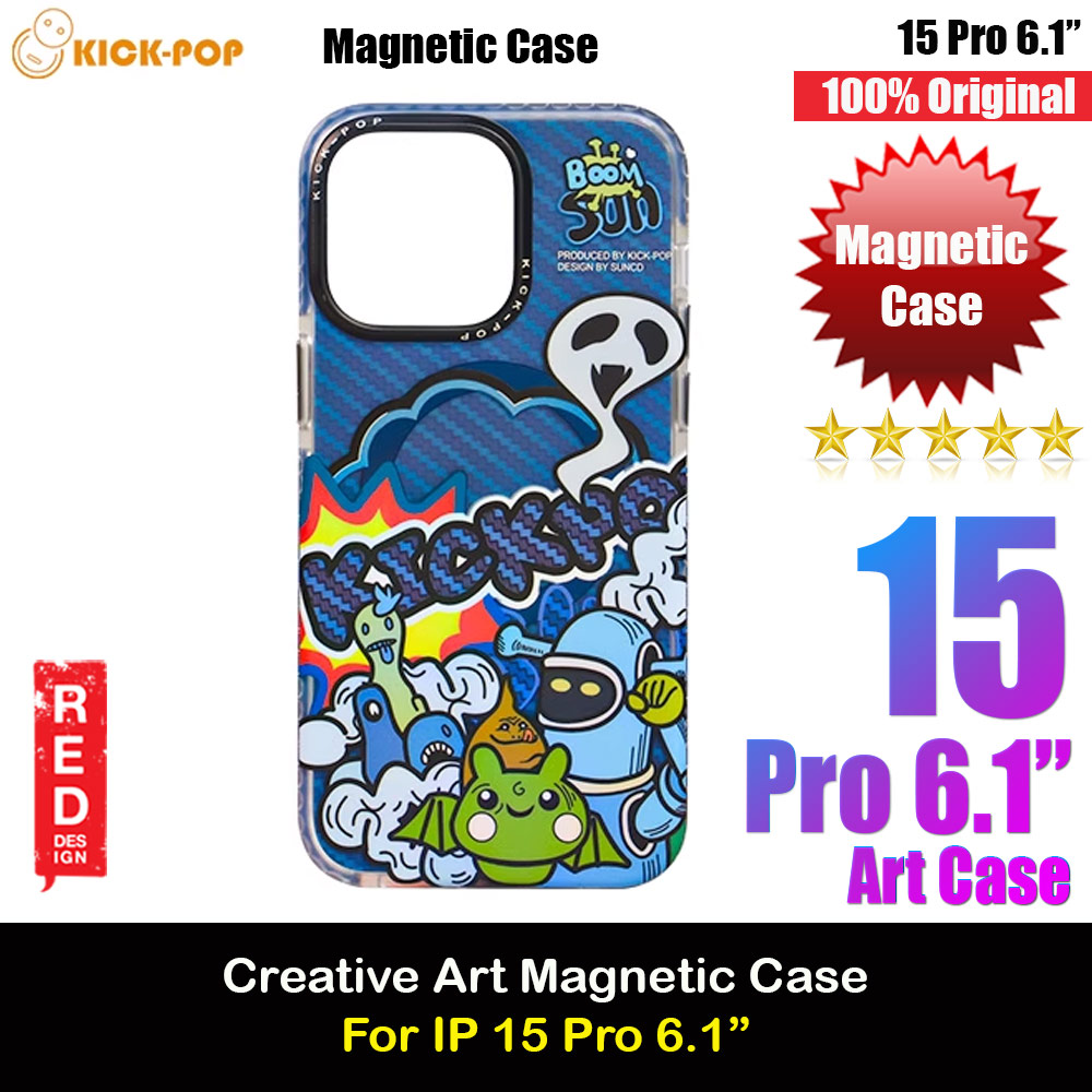 KickPop Creative Fashion Art Magnetic Impact Drop Protection Aluminum Lens Frame Case Casing for iPhone 15 Pro 6.1 (Boom Sun)