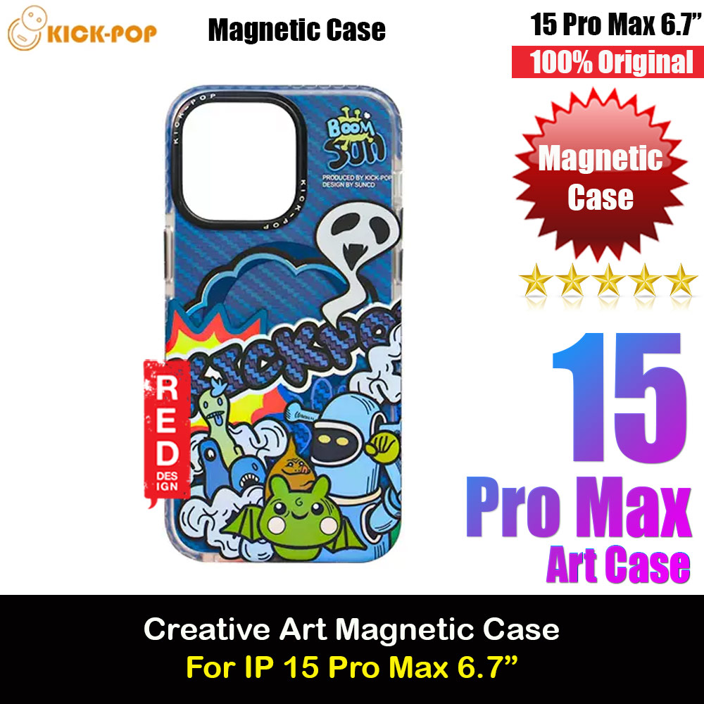 KickPop Creative Fashion Art Magnetic Impact Drop Protection Aluminum Lens Frame Case Casing for iPhone 15 Pro Max (Boom Sun)