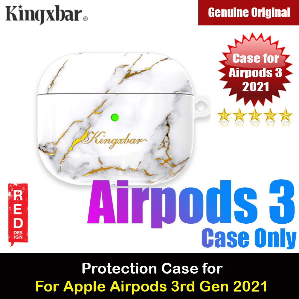Kingxbar Marble Design Series High Quality Soft Case with Strap for Airpods 3rd Gen 2021 Case (White Marble)