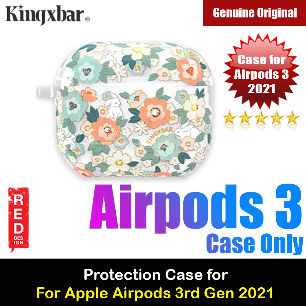 Kingxbar Floral Design Series High Quality Soft Case with Crystal for Airpods 3rd Gen 2021 Clear Case (Green)