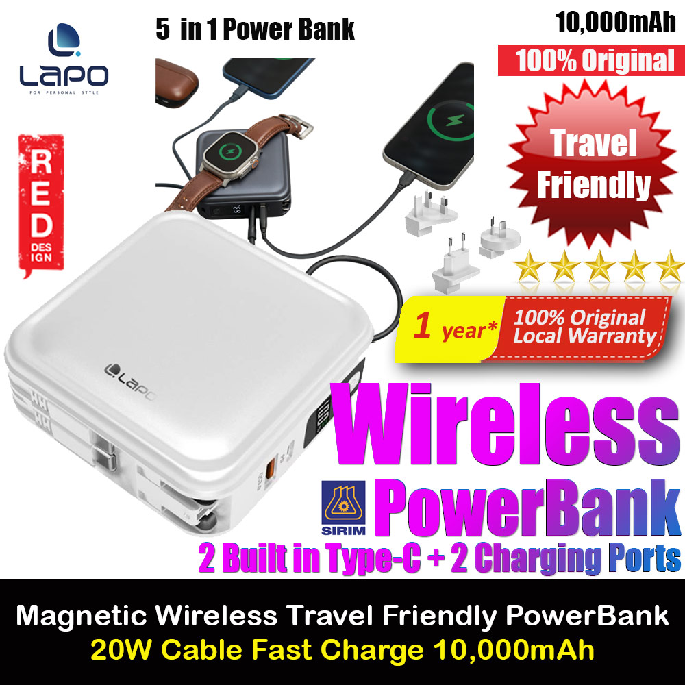 Lapo iWatch Powerbank 10000mAh Magnetic Wireless Powerbank 20W Fast Charge with Type-C Built In Cable Travel Friendly Apple Watch Powerbank (White)