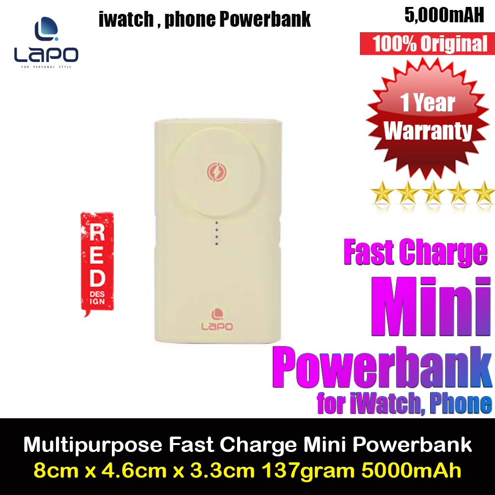 Lapo iWatch Powerbank Pocket Mini Small Size Powerbank 20W Fast Charge with Type-C Connector Apple Watch Powerbank (Beige)